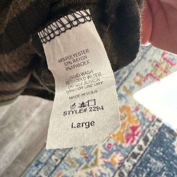 Entro Ribbed Jersey Striped Swing Dress Womens Large Green Black Long Sleeve - Picture 4 of 7